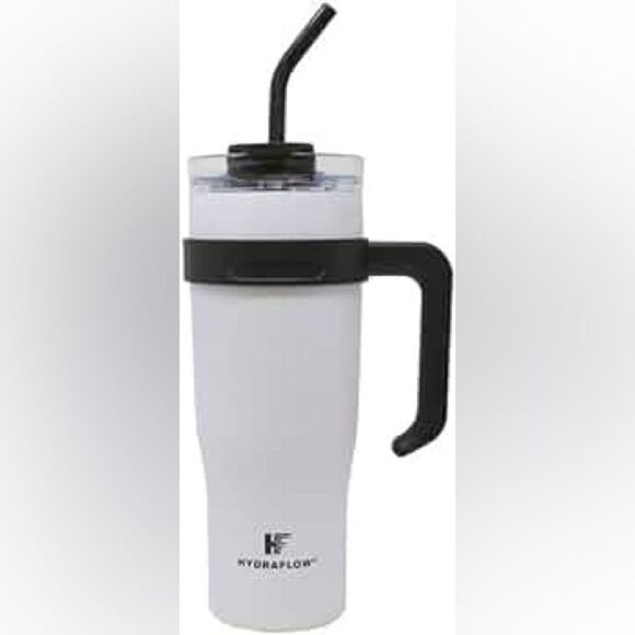 NEW Hydraflow Capri White 40 Tumbler Straw Handle Stainless Water Cold Hot Drink - Picture 1 of 16